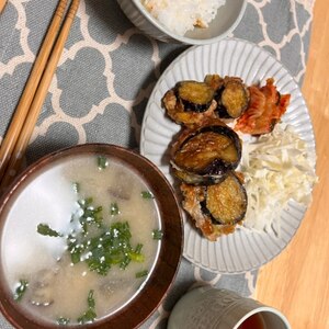 ひき肉のなすはさみ揚げ・甘辛たれ